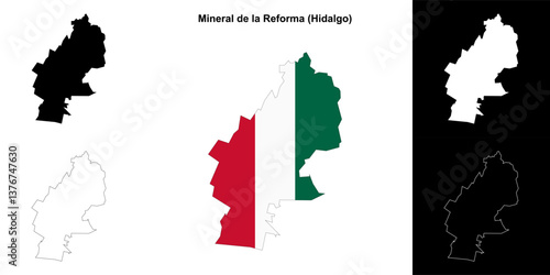 Mineral de la Reforma municipality (Hidalgo) outline map set