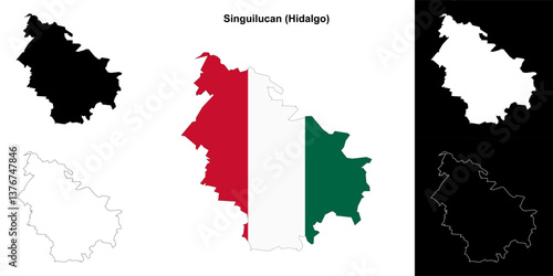 Singuilucan municipality (Hidalgo) outline map set