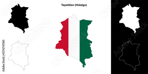 Tepetitlan municipality (Hidalgo) outline map set