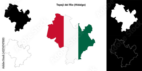 Tepeji del Rio municipality (Hidalgo) outline map set