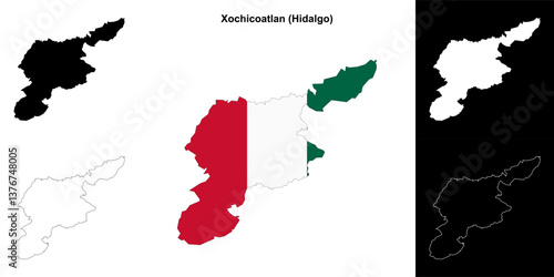 Xochicoatlan municipality (Hidalgo) outline map set