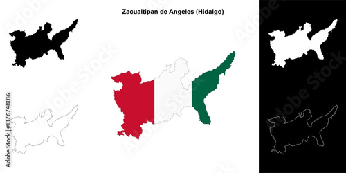 Zacualtipan de Angeles municipality (Hidalgo) outline map set