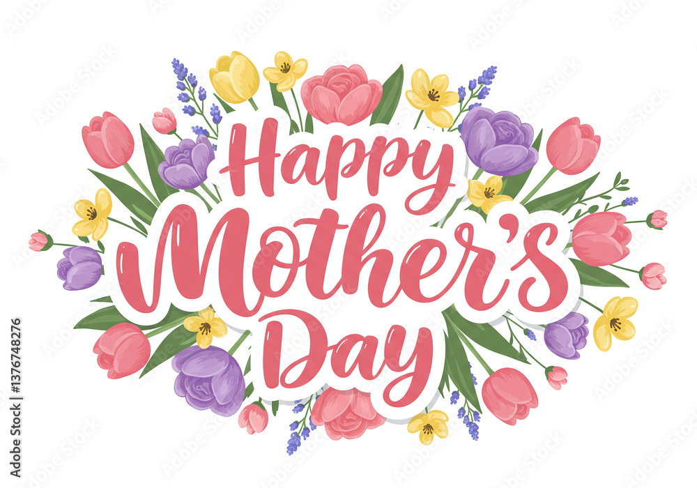 Obraz premium Elegant Watercolor Floral Background with Gold Foil Happy Mother’s Day' Script