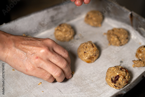 making oatmeal cookies with dough