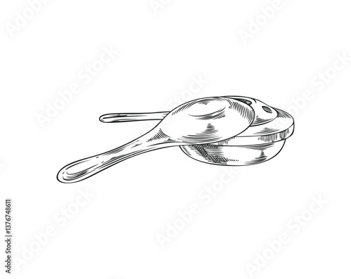 Fondue cooking equipment, stainless appliance vector ink sketch, burner container with handle for heating fondue bowl