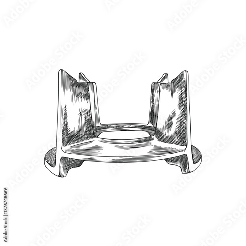 Fondue stand pencil sketch vector. Metal or cast iron device for caquelon.