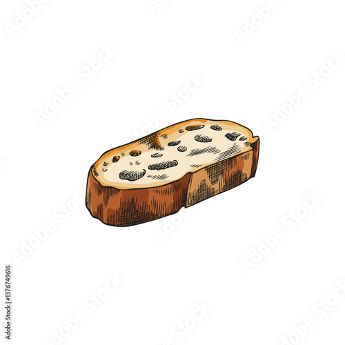 Bread pastry slice vector sketch, hand drawn wheat bread bakery piece, fresh ruddy toast, sandwich ingredient isolated