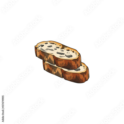 Bread pastry slices vector sketch, hand drawn wheat bread bakery two pieces, fresh ruddy toast, sandwich ingredient