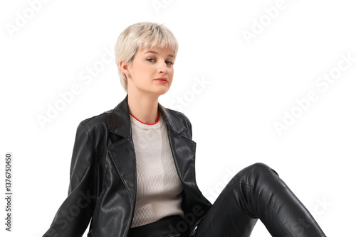 Stylish young woman in leat...
