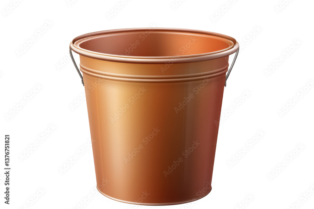 A shiny copper bucket with a metal handle isolated on a transparent background in a studio shot A shiny copper bucket with a metal handle isolated on a transparent background in a studio shot