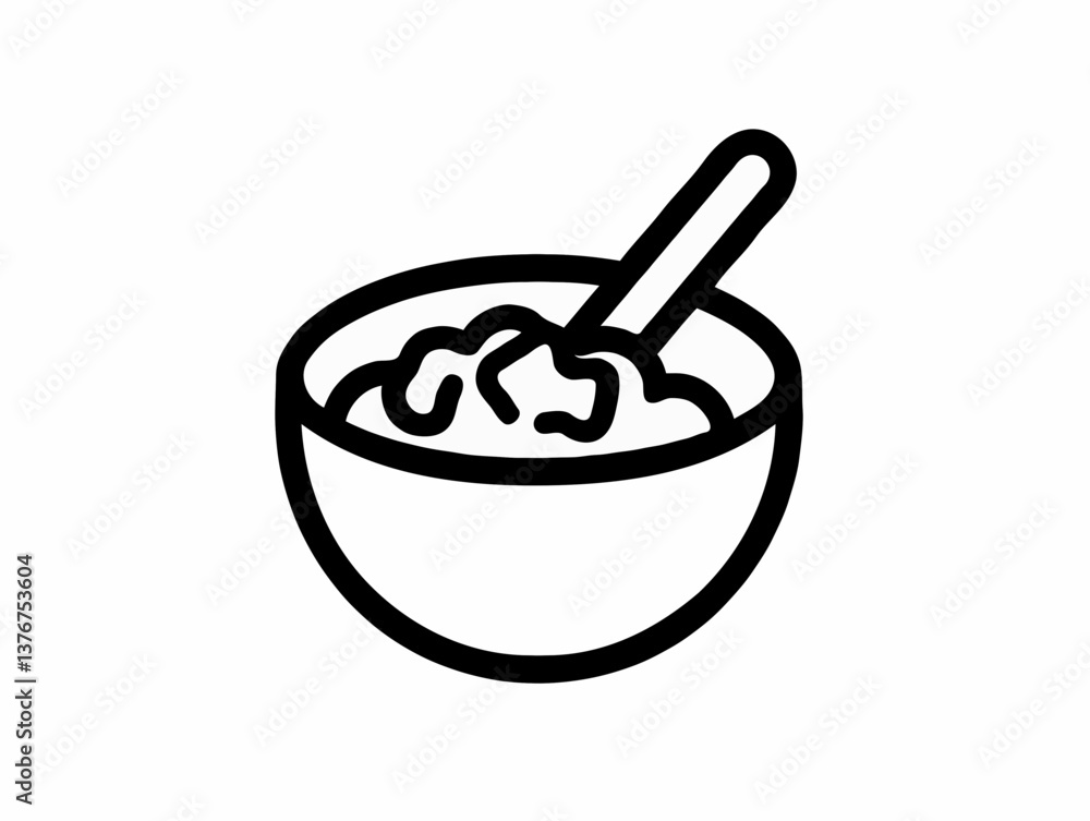 Bowl of food with spoon icon in black outline style Bowl of food with spoon icon in black outline style