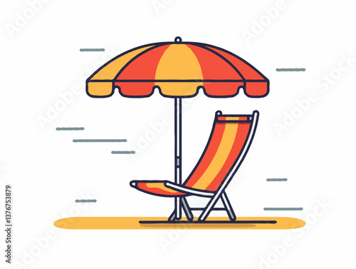 Beach chair and umbrella in flat style