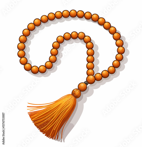 Orange prayer beads with tassel on white background