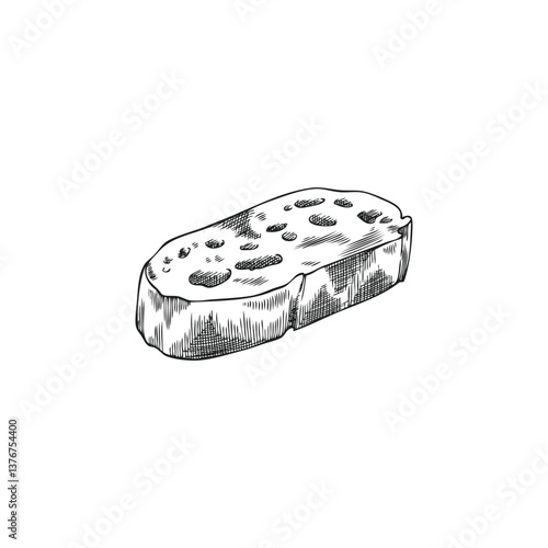 Bread pastry slice vector sketch, engraved hand drawn wheat bread bakery piece, ruddy toast, sandwich ingredient
