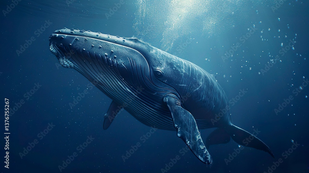 Fototapeta premium A photo of a blue whale underwater