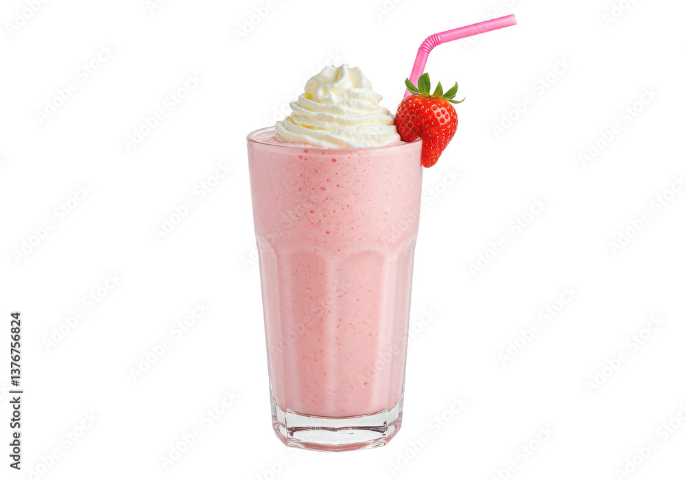 A Pink Strawberry Milkshake with Whipped Cream and a Straw A Pink Strawberry Milkshake with Whipped Cream and a Straw