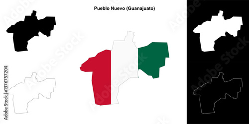 Pueblo Nuevo municipality (Gunajuato) outline map set