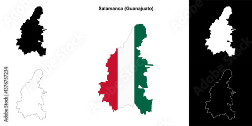 Salamanca municipality (Gunajuato) outline map set