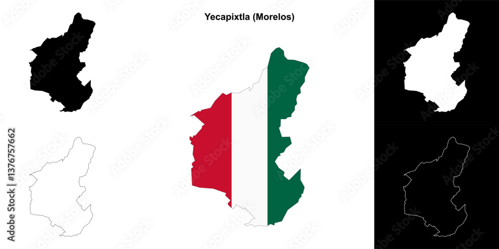 Fototapeta premium Yecapixtla municipality (Morelos) outline map set