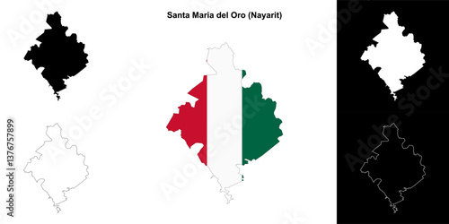 Santa Maria del Oro municipality (Nayarit) outline map set