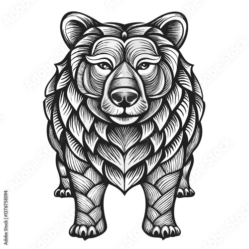 Artistic Bear Illustration: A detailed, line-art style illustration of a formidable bear, showcasing intricate patterns and textures.