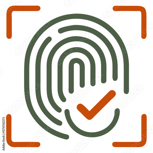 Fingerprint verification icon in minimalist style with checkmark  