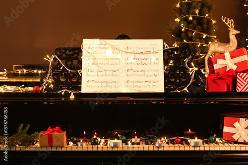 Piano with Christmas decor ...