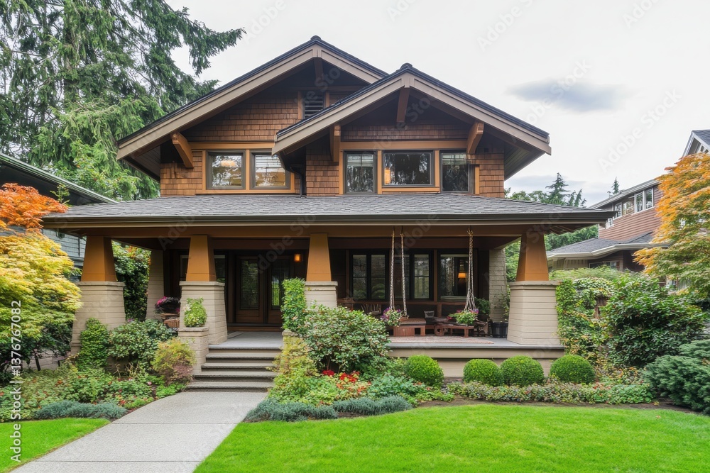 Classic American Craftsman Duplex With Large Pillars And Cozy Front Yard Classic American Craftsman Duplex With Large Pillars And Cozy Front Yard