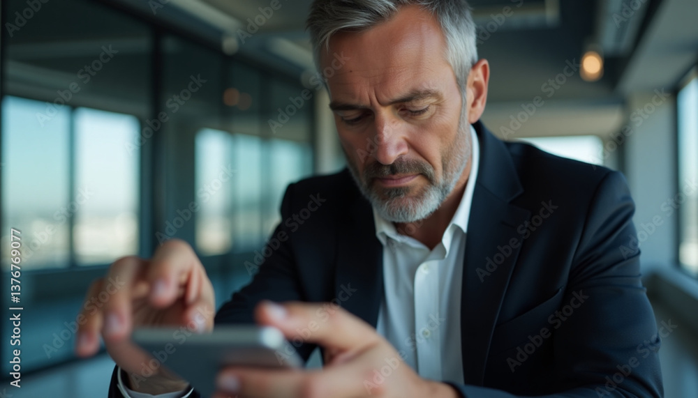 Entrepreneur Working on Digital Device in Sleek Office – Modern Business Portrait for Branding Entrepreneur Working on Digital Device in Sleek Office – Modern Business Portrait for Branding