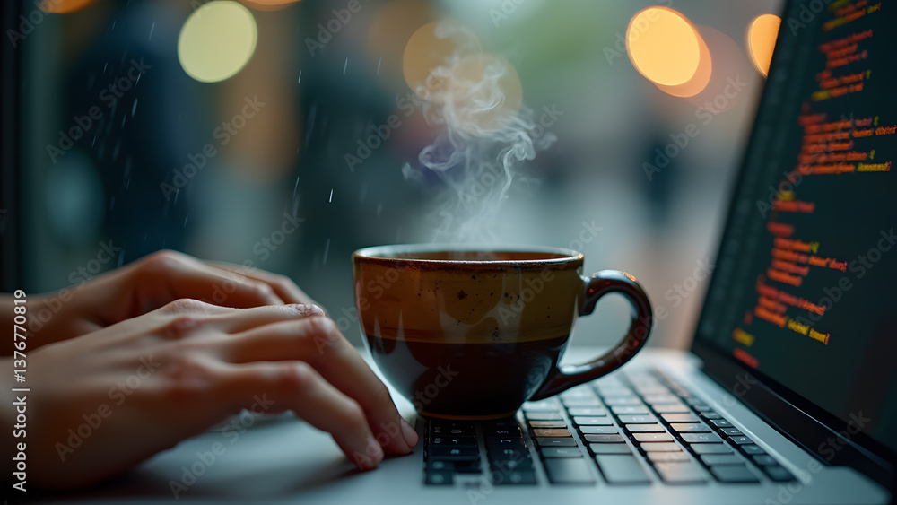 custom made wallpaper toronto digitalCoding marathon captured through hyper-detailed coffee droplets and motion-blurred programmer hands.