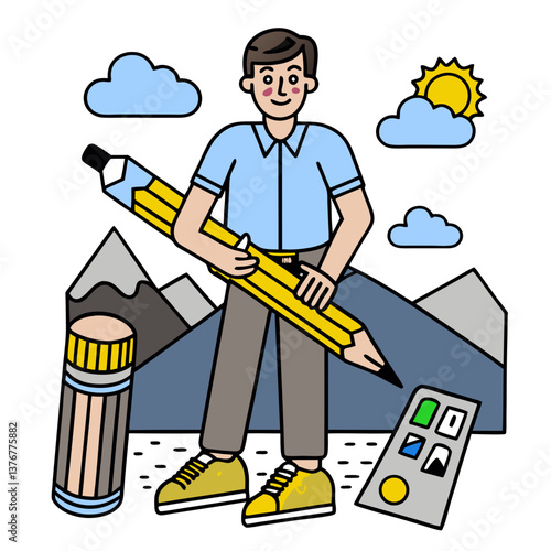joyful wonderful Pictogram of a pencil. Single-weight stroke, crisp edges, scalable design. VECTOR FORMAT with Scalable Design. gallery standard