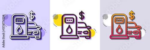 Filling station line icon. Halftone dotted pattern. Gradient icon with grain shadow. Gas station sign. Diesel or Petrol fuel symbol. Line filling station icon. Various designs. Vector