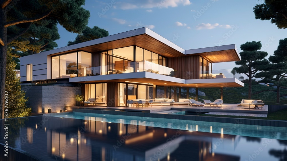 Fototapeta premium A photo of a minimalist triple-story modern retreat.