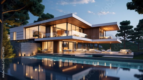 A photo of a minimalist triple-story modern retreat.