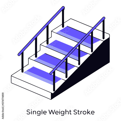 picturesque calm impressionist Scalable isometric staircase with single-weight stroke and green steps. VECTOR FORMAT with Scalable Design. refined