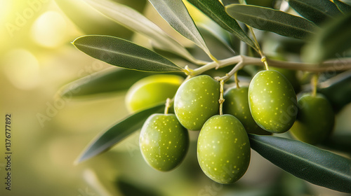 Wallpaper Mural Green olives ripening on sunlit branch, showcasing rugged Tuscan landscape's agricultural richness Torontodigital.ca