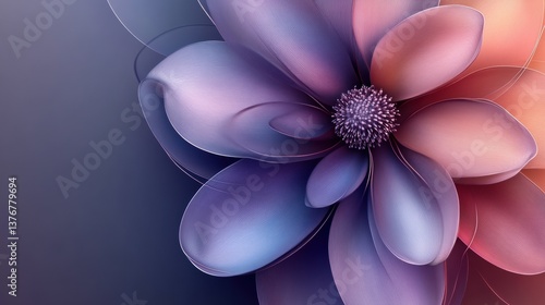 Abstract floral design with petals forming parabolic curves. Minimalist composition with text space