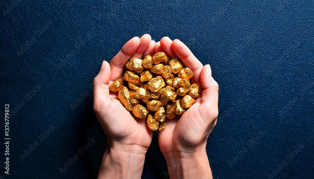 pair of hands holding gold nuggets