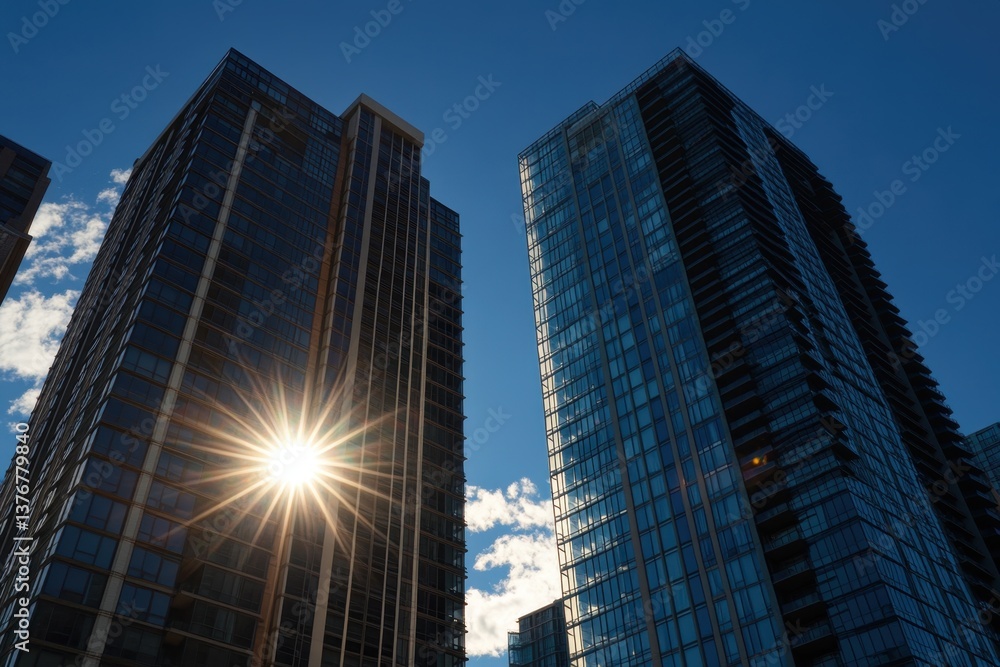 Obraz premium Modern apartment buildings with the sun shining on them Generative AI