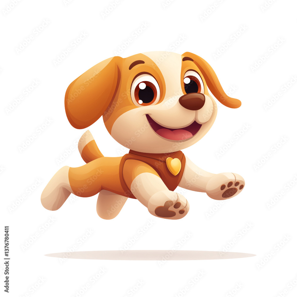 Fototapeta premium Cartoon puppy dog running and jumping with happy expression on a transparent background Concept of joy, pet ownership, and playful animation