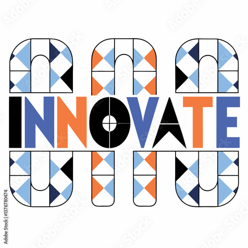 spectacular victorian "INNOVATE" using repeating geometric patterns. Flat color, scalable design. VECTOR FORMAT with Scalable Design. refined