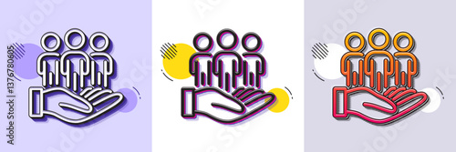 Best buyers line icon. Halftone dotted pattern. Gradient icon with grain shadow. Customers group sign. Care of clients symbol. Line best buyers icon. Various designs. Vector