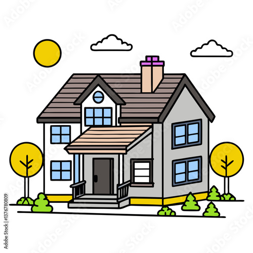 memorable victorian Blueprint of a stylized house. Flat color, clean lines, scalable design. VECTOR FORMAT with Scalable Design. premium