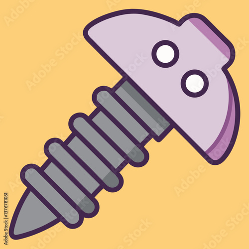 beautiful geometric Flat color illustration of a screw. Clean lines, minimal, scalable design. VECTOR FORMAT with Scalable Design. expertly shot