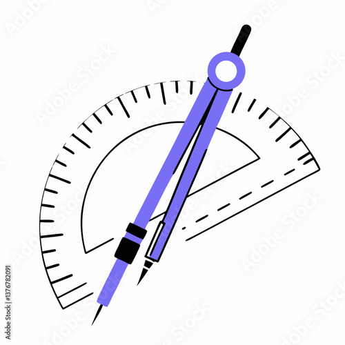 exquisite art deco Single-weight stroke drawing of a protractor. Crisp edges, scalable, flat color. VECTOR FORMAT with Scalable Design. high quality