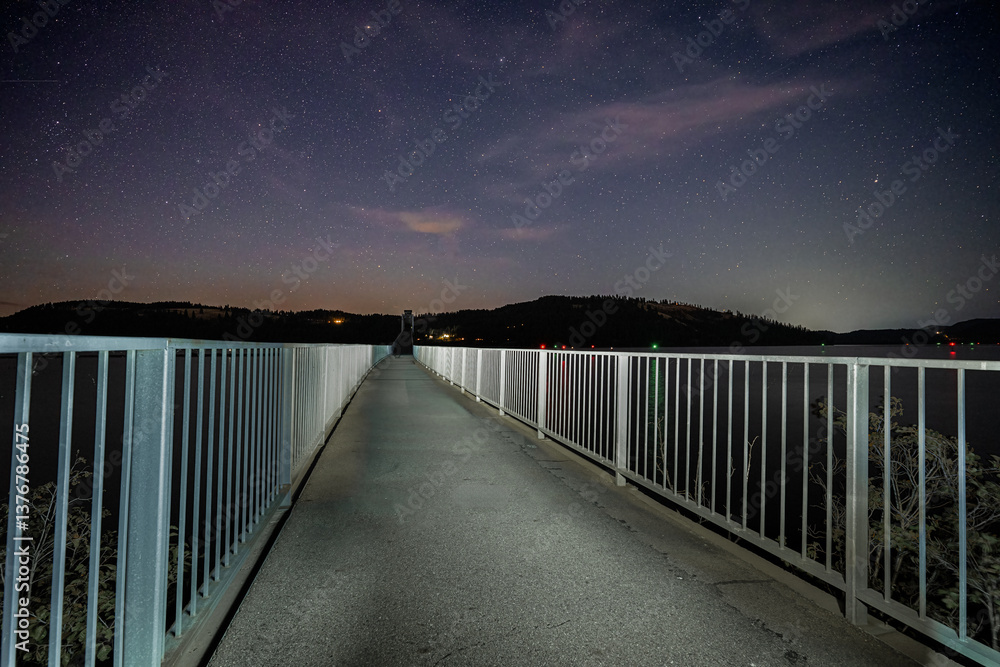 Night Photography of the Bicycling Trail along the Chatcolet Lake, Idaho