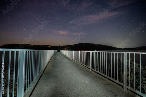 Night Photography of the Bicycling Trail along the Chatcolet Lake, Idaho