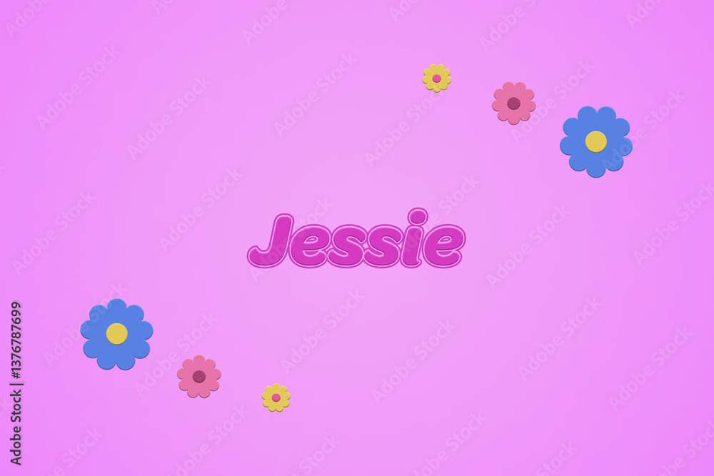 Ταπετσαρία Jessie female girl name illustration in pink with blossoms, flowers