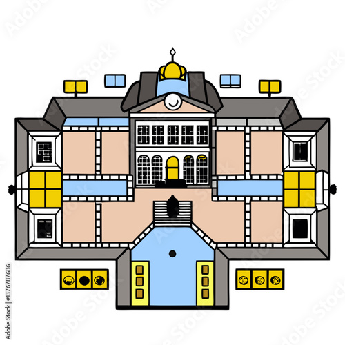 picturesque geometric Symmetrical architectural floor plan. Clean lines. Flat color. Scalable design. VECTOR FORMAT with Scalable Design. masterfully captured