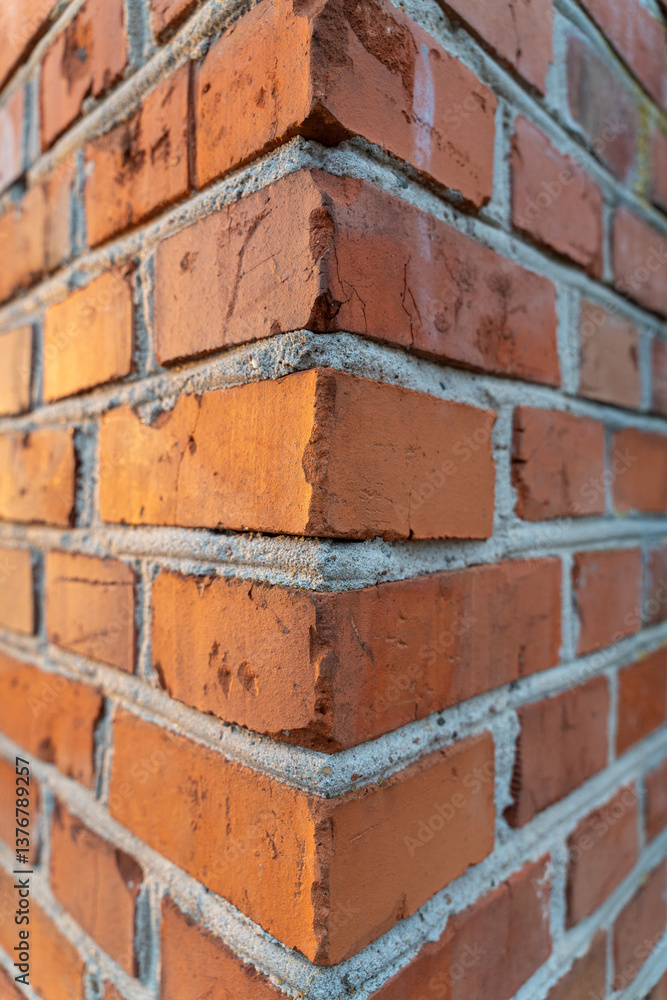 Obraz premium Mur z cegły i betonu, kontrast materiałów w architekturze